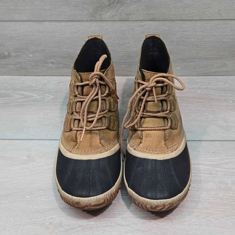 Sorel Women Out N About Rubber Leather Duck Boots shoes sz 9.5